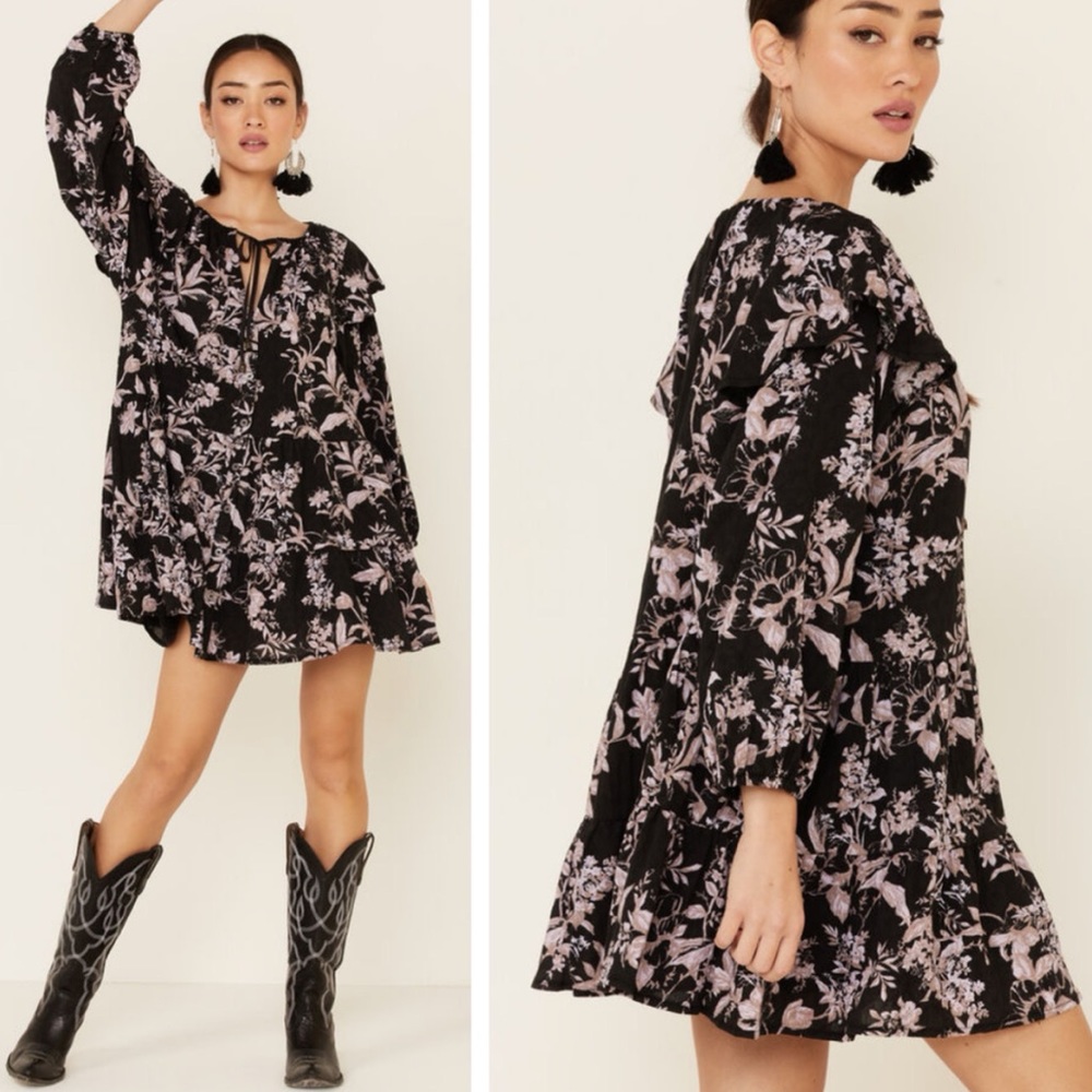 NWT Free People Sunbaked Floral Long Sleeve Swing Minidress